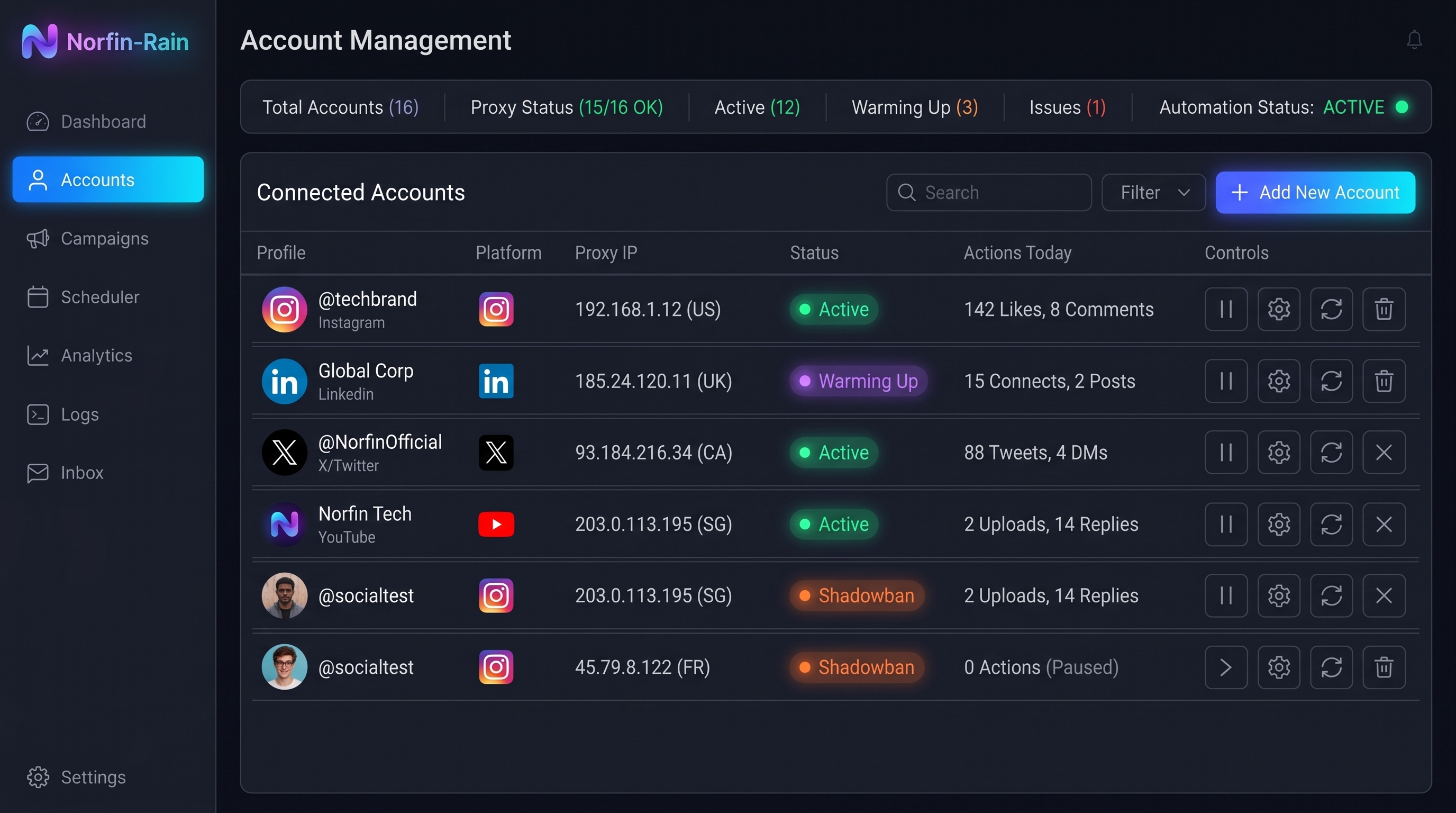 Norfin-Rain multi-accounting — anti-detect and proxy rotation
